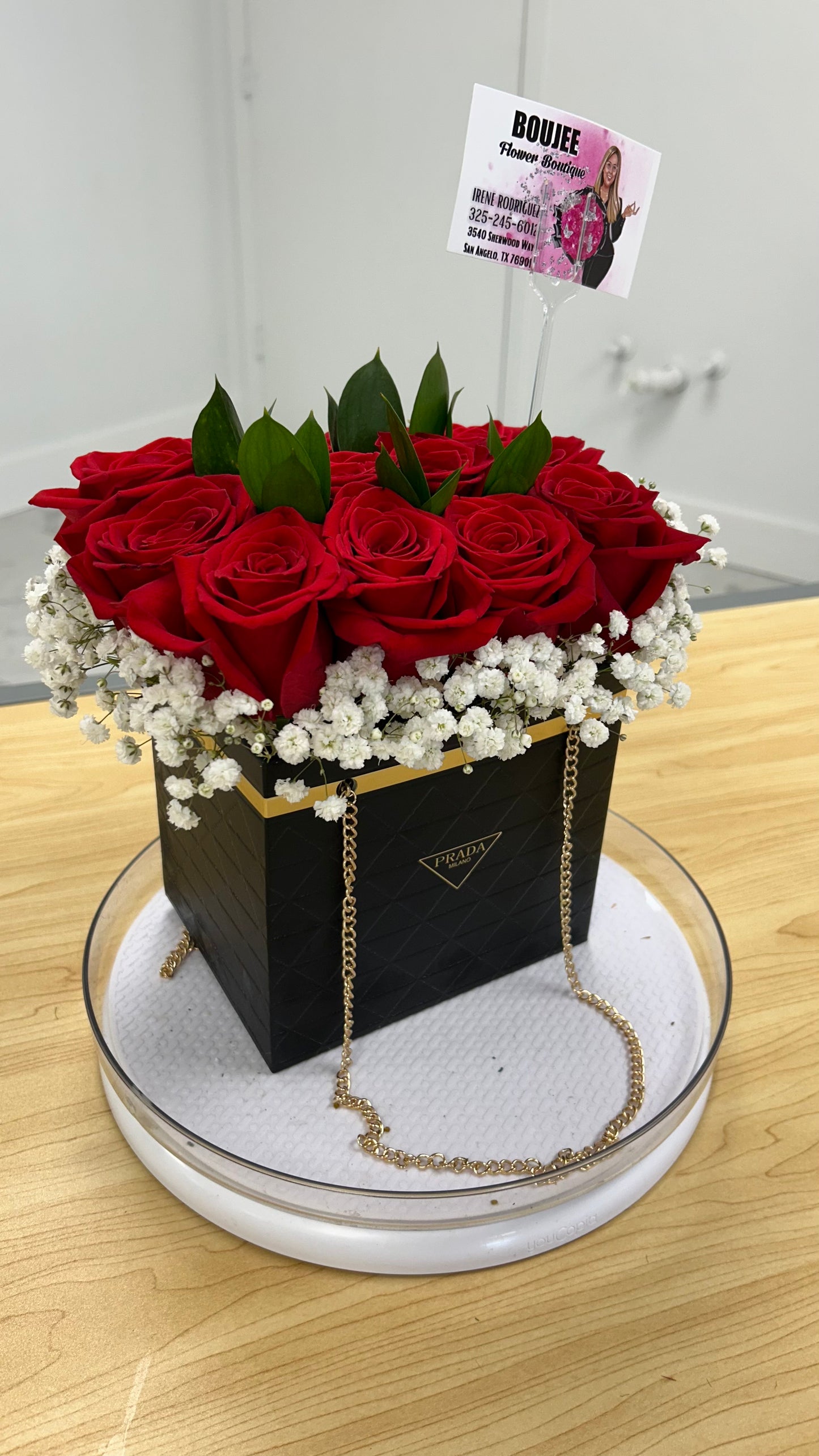 DESIGNER BAG DOZEN ROSES